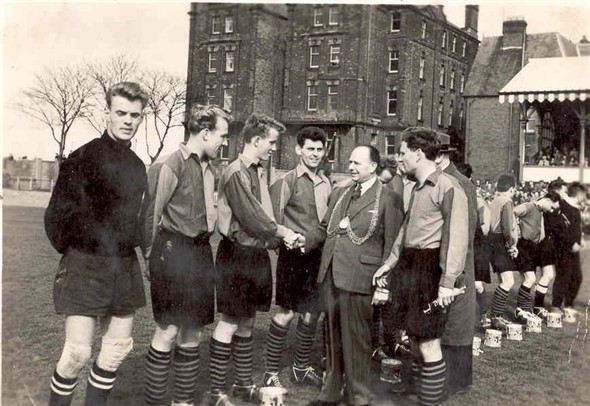 Photo:Great Yarmouth football team recieving congratulations form the mayor, c.1960s