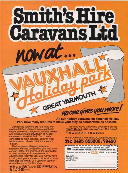 Photo:Vauxhall Caravan Park advert from the 1988 Great Yarmouth Holiday Guide