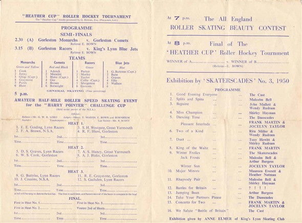 Photo:Inside Cover of Rolling skating festival programme, 1950