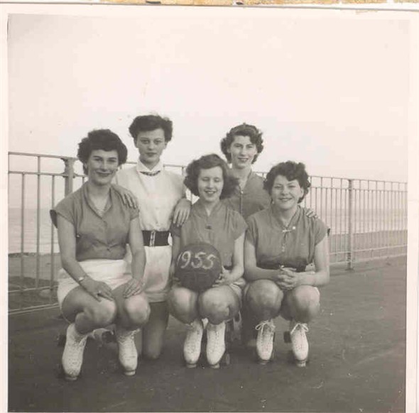 Photo:Group portrait of Great Yarmouth roller netball team (Wendy Parker is 1st on the left)
