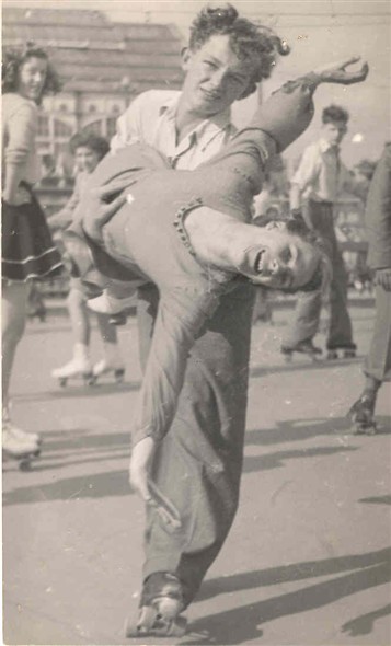 Photo:Pat & Brian Colclough skating at Wellington Pier, c 1950