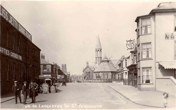 Photo:Lancaster Road, Great Yarmouth with the Jetty Dining Rooms on the left, c. 1900